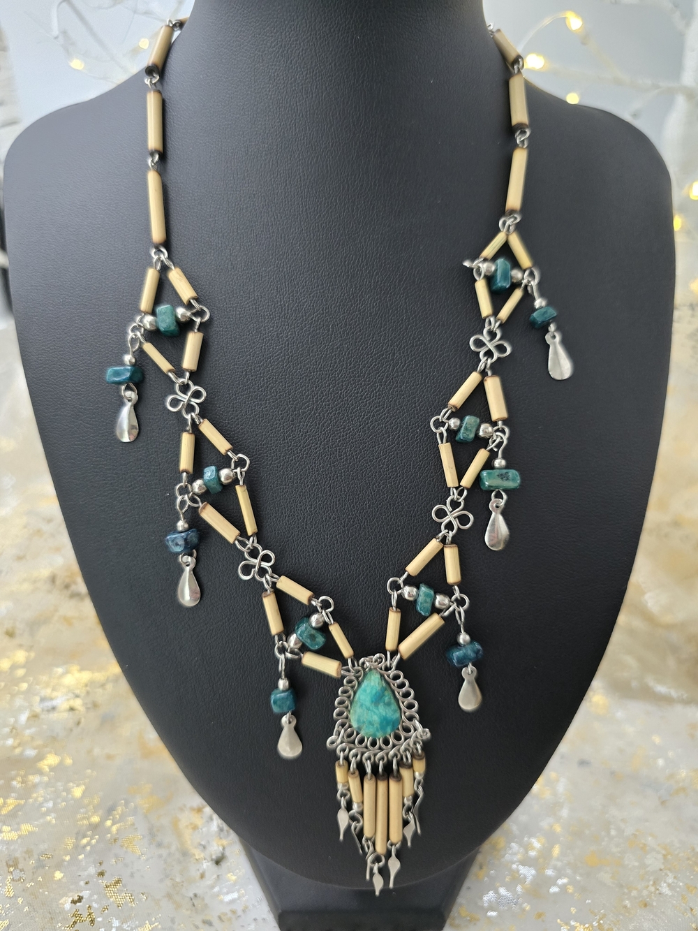 Peruvian Bamboo and Stone Necklace